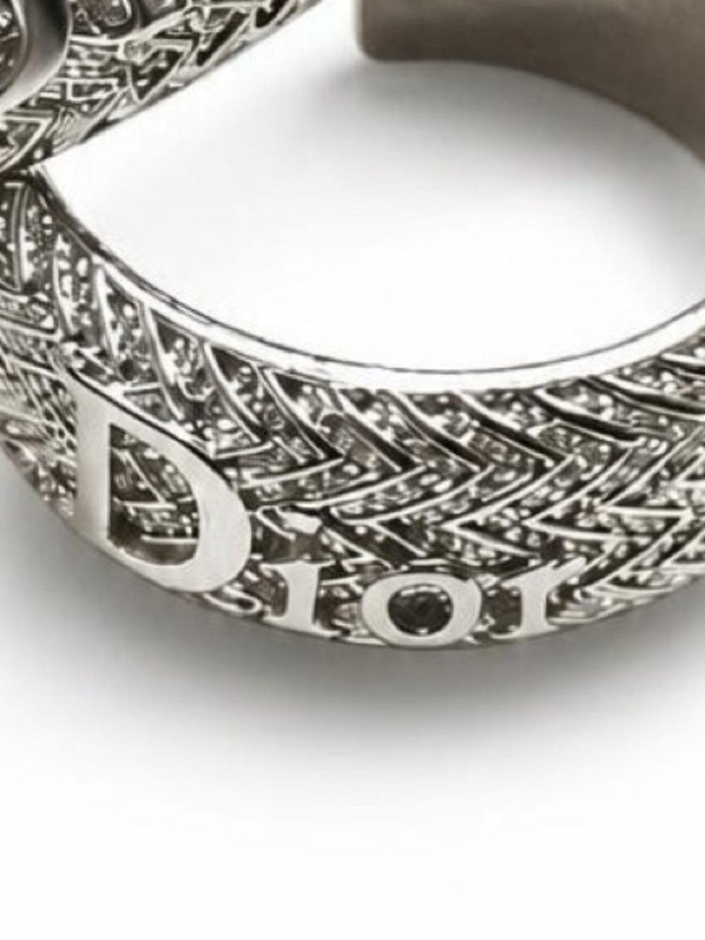 Silver tone/ Textured Hoop Earrings with Raised Letters Detail - Picture 3 of 6